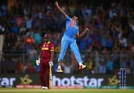 MUMBAI, INDIA - MARCH 31:  Jasprit Bumrah of India celebrates after taking the wicket of Chris Gayle of the West Indies  during the ICC World Twenty20 India 2016 Semi Final match between West Indies and India at Wankhede Stadium on March 31, 2016 in Mumbai, India.  (Photo by Ryan Pierse/Getty Images)